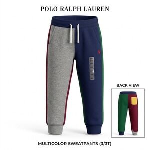 Polo Ralph Lauren Kids Multicolor Colorblock Fleece Sweatpants Joggers 3T NWT